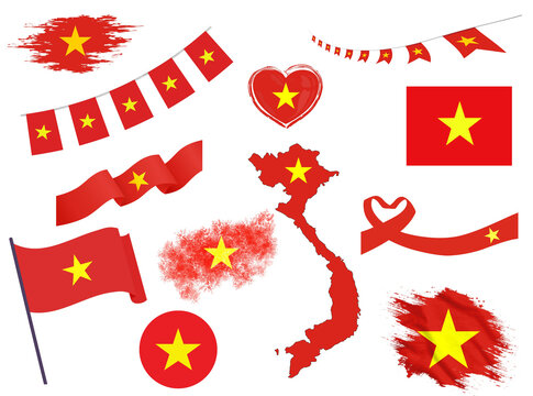 Big set of Vietnam ribbons, symbols, icons and flags isolated on a white background, Made in Vietnam, Welcome to Vietnam, premium quality, Vietnam color, set for your infographics, and templates 
