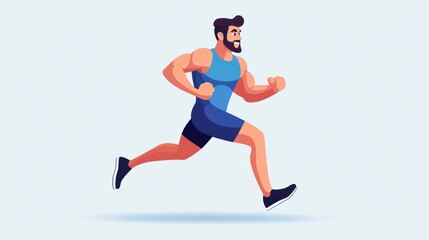 Fototapeta premium Athletic man running with determination in a dynamic pose against a pale blue background