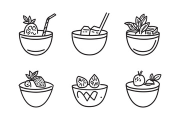 Simple Smoothie Bowls 2D Line Drawing