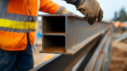 Construction Worker Handling Steel Beam
