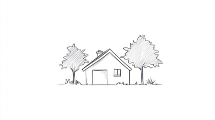 Simple sketch of house and trees