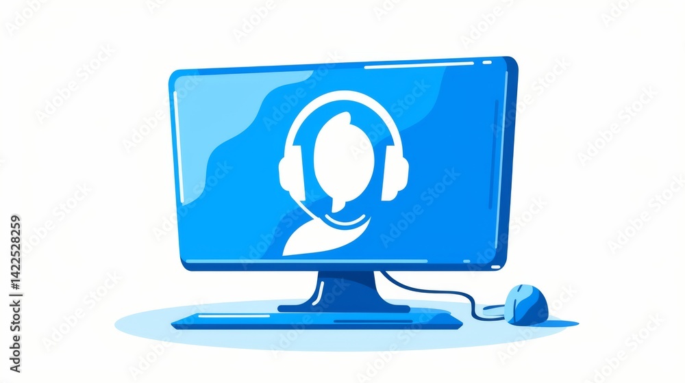 Aufkleber an online video conference icon, featuring a person in front of their computer screen with network c
