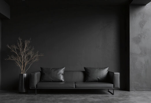 Black Sofa in Monochrome Room