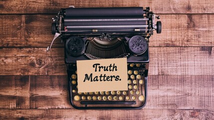 Vintage Typewriter with Paper Reading "Truth Matters" on Wood Surface