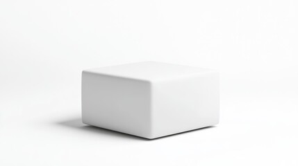 White Cube Minimalist Display, Clean Studio Lighting, Square Straight Shot, Smooth Matte Finish, Product Presentation, Blank White Background, Neutral Mood, Ideal for Mockups.