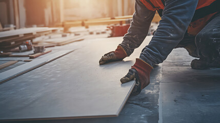 Construction Worker Installing Flooring