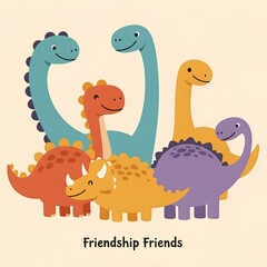 Fototapeta premium Adorable Dinosaur Friends Illustration Perfect for Kids Room Decor or Children's Book