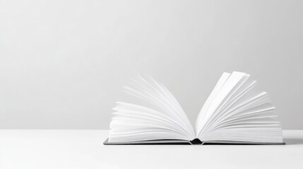 Open book, blank pages, minimalist