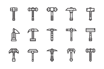 Stone hammer minimalist line art icon