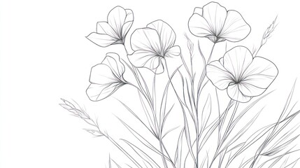 Line art floral bouquet, white background, design element