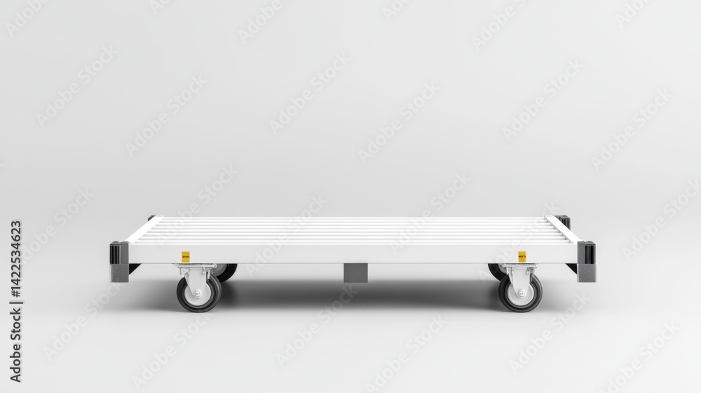 Aufkleber white rolling platform with casters on a minimalistic gray background