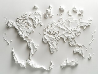 Three-Dimensional White Relief Map of the World