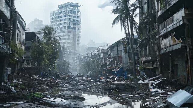 City street in ruins after disaster