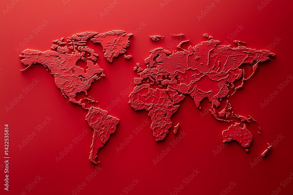 Poster embossed world map in red