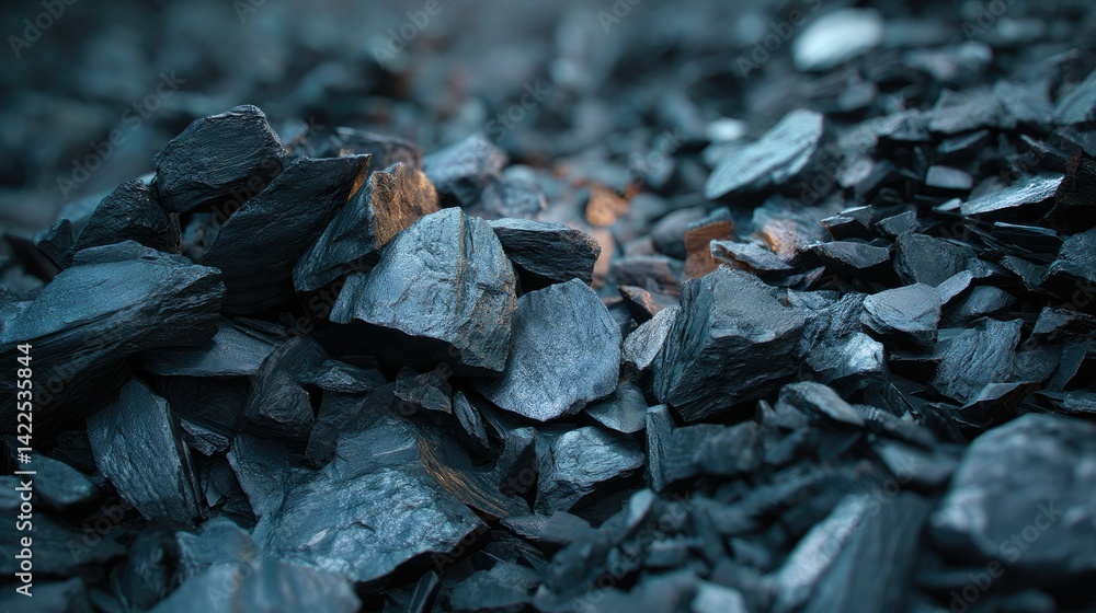Poster pile of dark slate shards textured stone fragments for background use
