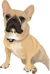 Dog illustration, brush drawing, cute French bulldog puppy