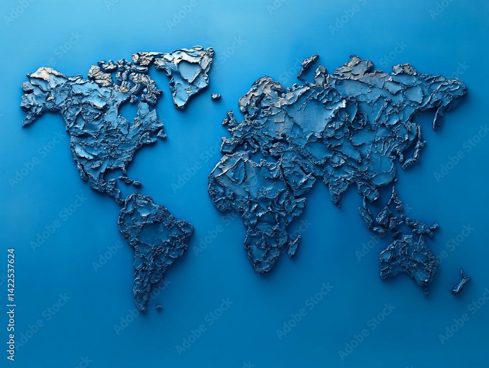 Poster three-dimensional textured world map