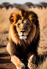 Obraz premium Male African Lion in Savanna Grassland