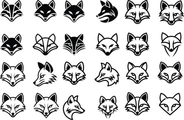 Fox Head Silhouette Set | Wild Animal Vector Icons