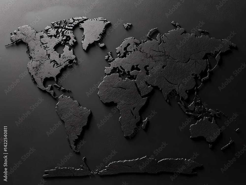 Poster embossed three-dimensional world map
