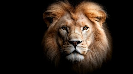 Lion portrait on black background