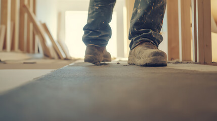 Construction Worker's Feet in a Building Site
