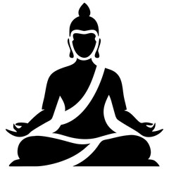 Buddha Meditation Pose Black Vector Icon for Mindfulness Apps, Yoga Retreat Branding, and Asian Spirituality Graphics on Transparent Background
