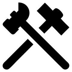Hammer and Wrench Crossed Black Vector Icon for Plumbing Services, Hardware Store Branding, and Maintenance Apps on Transparent Background