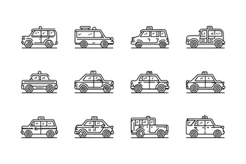 Taxi Ride Icon Clean 2D Line Art