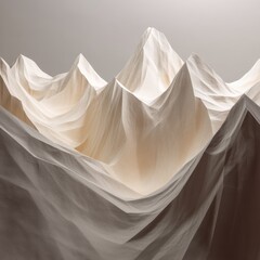 Fototapeta premium Abstract mountain range created with layered cloth in shades of white, tan, and gray against a neutral backdrop.