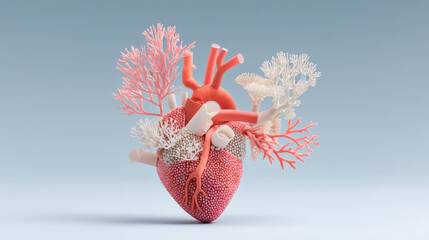 Ocean conservation plastic balanceheart shaped sculpture creatively blends ocean coral elements highlighting conservation and balance