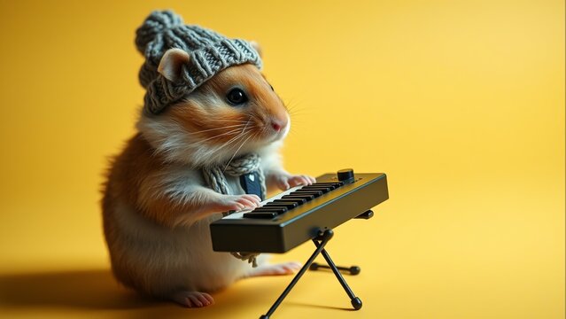 Adorable Hamster Musician - Charming Portrait of a Rodent Playing Miniature Keyboard for Children's
