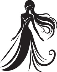 Minimalist Woman Silhouette in Back View with Flowing DressGraceful female silhouette from waist/shoulder up, elegant pose, flowing hair, minimalist style © Emruzzoha