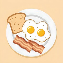 Delicious Breakfast Plate with Fried Eggs Bacon and Toast