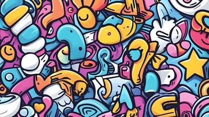 Vibrant abstract doodle pattern with playful shapes.