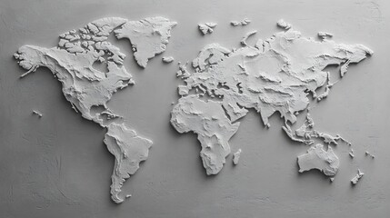 Three-Dimensional Gray-Scale World Map Relief