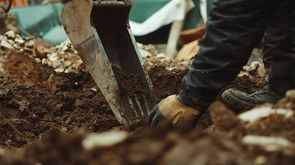 Fototapeta premium Construction Worker Operating an Excavator