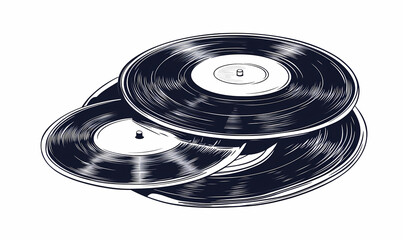 Retro Stack of Vintage Vinyl Record Outlines Captures Nostalgic Music Vibes for Trendy Graphic Designs