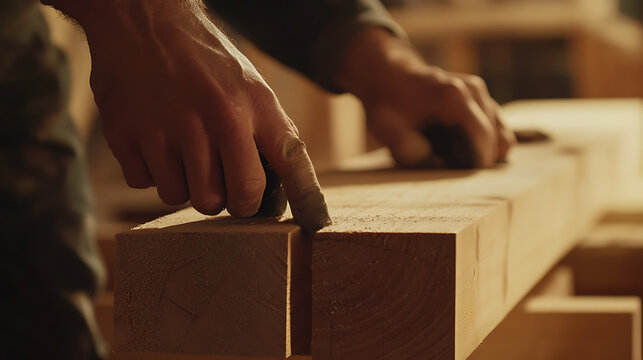 Carpenter Using Chisel on Wood