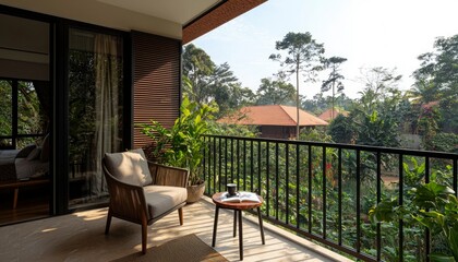 Obraz premium Balcony overlooking lush garden