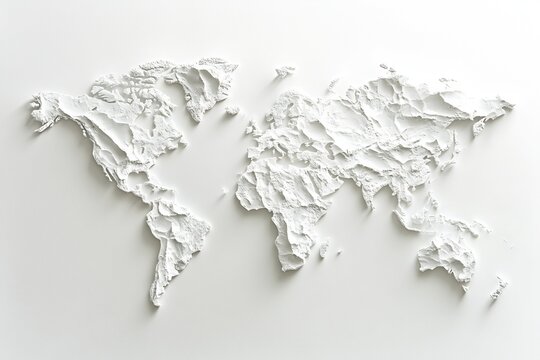 Fototapeta Three-Dimensional White Relief Map of the World