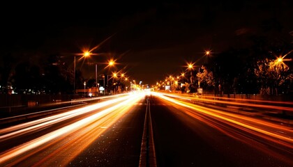 City street at night, light trails