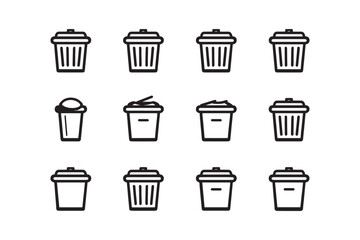 Trash Bin Icon 2D Line Design