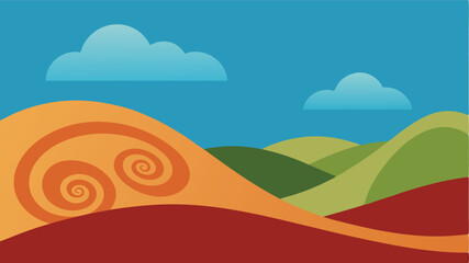 Obraz premium Vector Scene of Hills under Swirling Sky