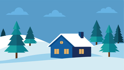 Snow Covered Cabin in a Winter Pine Forest