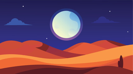 Night Sky over Desert with Giant Glowing Moon