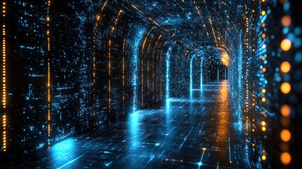 Naklejka premium Digital tunnel, data flow, futuristic