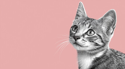 Obraz premium Adorable Tabby Cat with White Outline on Pastel Background for Charming Cute Pet Illustration Designs