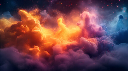 Fototapeta premium Colorful Cosmic Nebula Vibrant Orange-Purple Space Cloudscape, Fantasy Galaxy Digital Art Background.