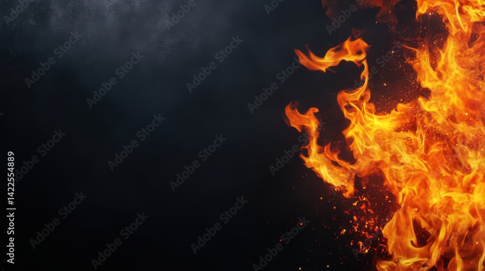 Poster fiery blaze with flames dancing against a dark background in a dramatic and intense visual display